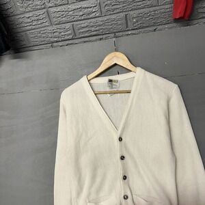 VTG JC PENNEY FOX SWEATER BUTTER YELLOW KNIT WOOL CARDIGAN BUTTON FRONT SIZE S